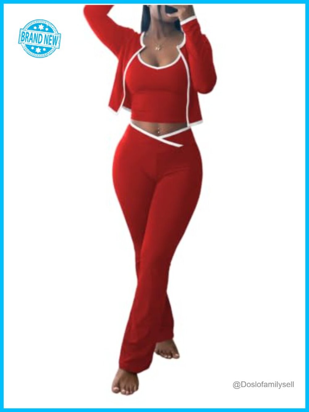 3 Piece Workout Set Cropped Jacket Tank Flare Pants